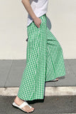 Chouyatou Women's Plaid Wide Leg Culotte Pants Gingham High Elastic Waisted Cropped Palazzo Pants with Pockets