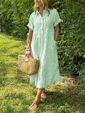 CHOUYATOU Women's Summer Striped Midi Long Shirt Dress Casual Loose Short Sleeve Button Down Dress