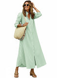 CHOUYATOU Women's Summer 3/4 Sleeve Striped Maxi Long Shirt Dress Boho Ruffled Button Down Beach Dress