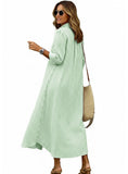 CHOUYATOU Women's Summer 3/4 Sleeve Striped Maxi Long Shirt Dress Boho Ruffled Button Down Beach Dress