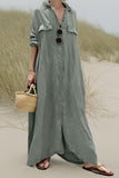 Chouyatou Women's Casual Long Sleeve Maxi Shirt Dress Loose Fit Cotton Button Down Swing Long Dress