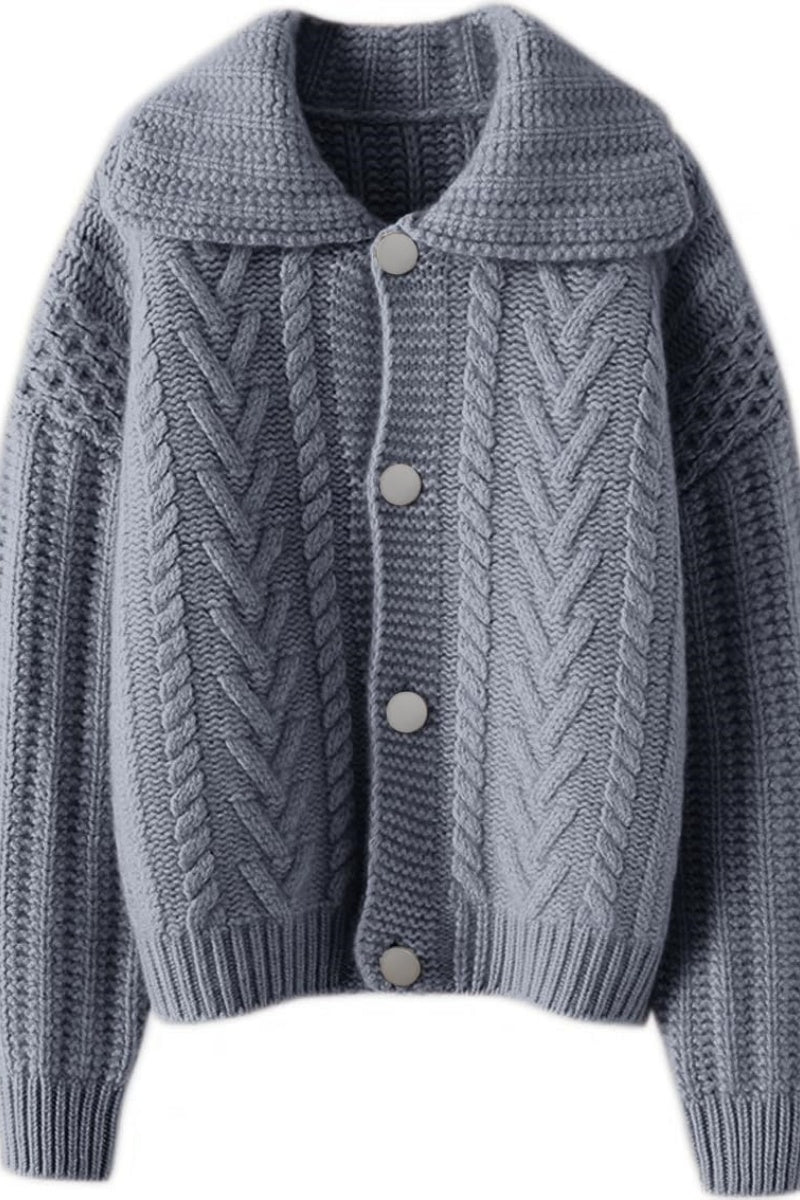 Chouyatou Women Winter Thick Cardigan Lapel Collar Button Down Chunky Knit Coatigan Sweater Jacket