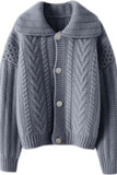 Chouyatou Women Winter Thick Cardigan Lapel Collar Button Down Chunky Knit Coatigan Sweater Jacket