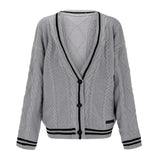 Chouyatou Women's Open Front Stars Embroideried Cable Knit Cardigans Button Down Sweater Outwear