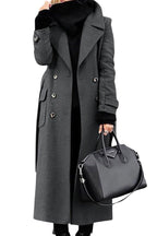 Chouyatou Women's Winter Double Breasted Wool Coat Business Casual Long Winter Pea Coat with Belt