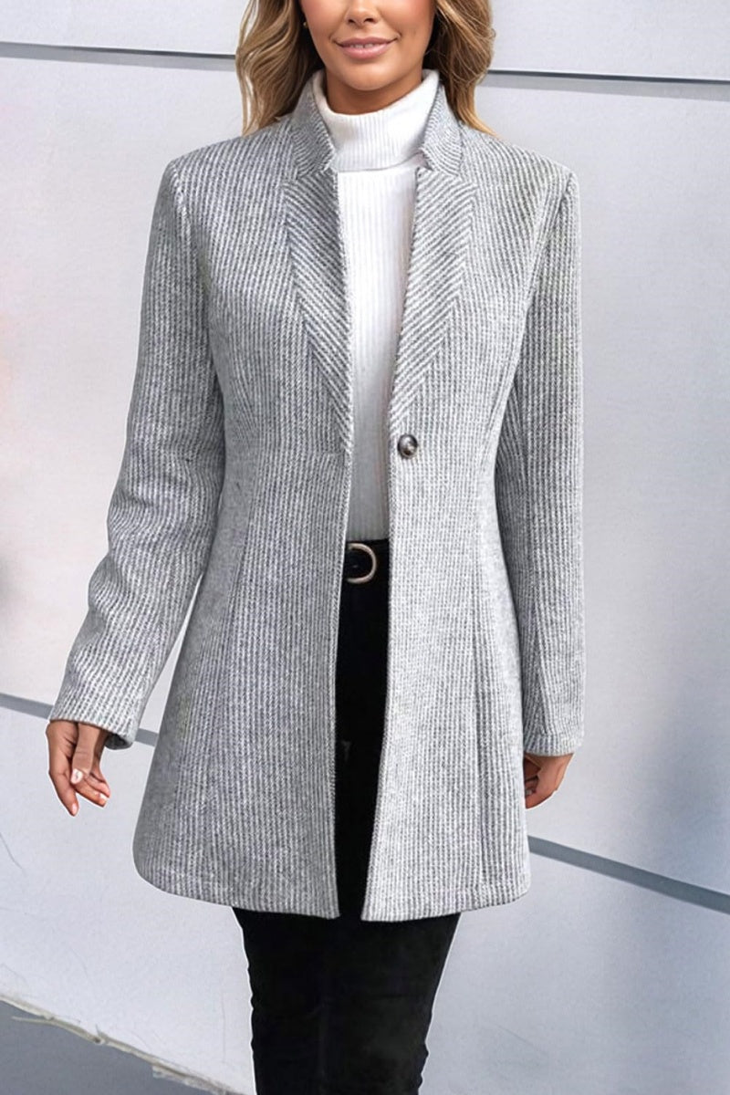 Chouyatou Womens Long Sleeve Casual Wool Jacket Blazer 1 Button Winter Coat Mid-Long Stand Collar Open Front Overcoat