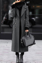 Chouyatou Women's Winter Double Breasted Wool Coat Business Casual Long Winter Pea Coat with Belt