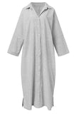 Chouyatou Women's Casual Long Sleeve Button Down Loose Striped Cotton Maxi Shirt Dress