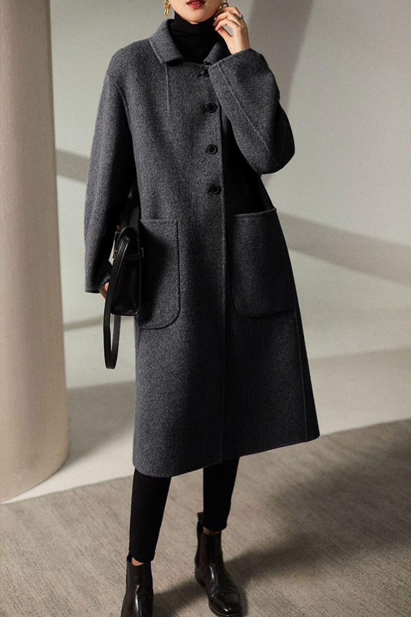 Chouyatou Women's Winter Wool Coat Single Breasted Business Casual Midi Long Winter Trench Coat