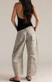 chouyatou Women Boyfriend Baggy Barrel Jeans Floral Print Denim Ankle Pants Wide Leg Mid Rise Jeans Sweatpants Y2k Patchwork