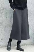 Chouyatou Women's Fall Wool Blend Culottes Capri Cropped Pants Elastic High Waist Wide Leg Palazzo Trouser