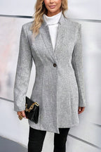 Chouyatou Womens Long Sleeve Casual Wool Jacket Blazer 1 Button Winter Coat Mid-Long Stand Collar Open Front Overcoat