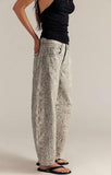 chouyatou Women Boyfriend Baggy Barrel Jeans Floral Print Denim Ankle Pants Wide Leg Mid Rise Jeans Sweatpants Y2k Patchwork