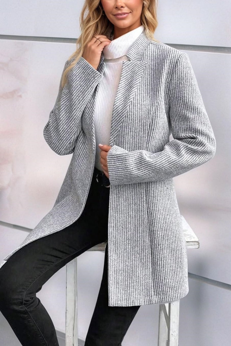 Chouyatou Womens Long Sleeve Casual Wool Jacket Blazer 1 Button Winter Coat Mid-Long Stand Collar Open Front Overcoat