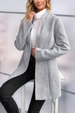 Chouyatou Womens Long Sleeve Casual Wool Jacket Blazer 1 Button Winter Coat Mid-Long Stand Collar Open Front Overcoat