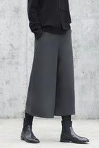 Chouyatou Women's Fall Wool Blend Culottes Capri Cropped Pants Elastic High Waist Wide Leg Palazzo Trouser