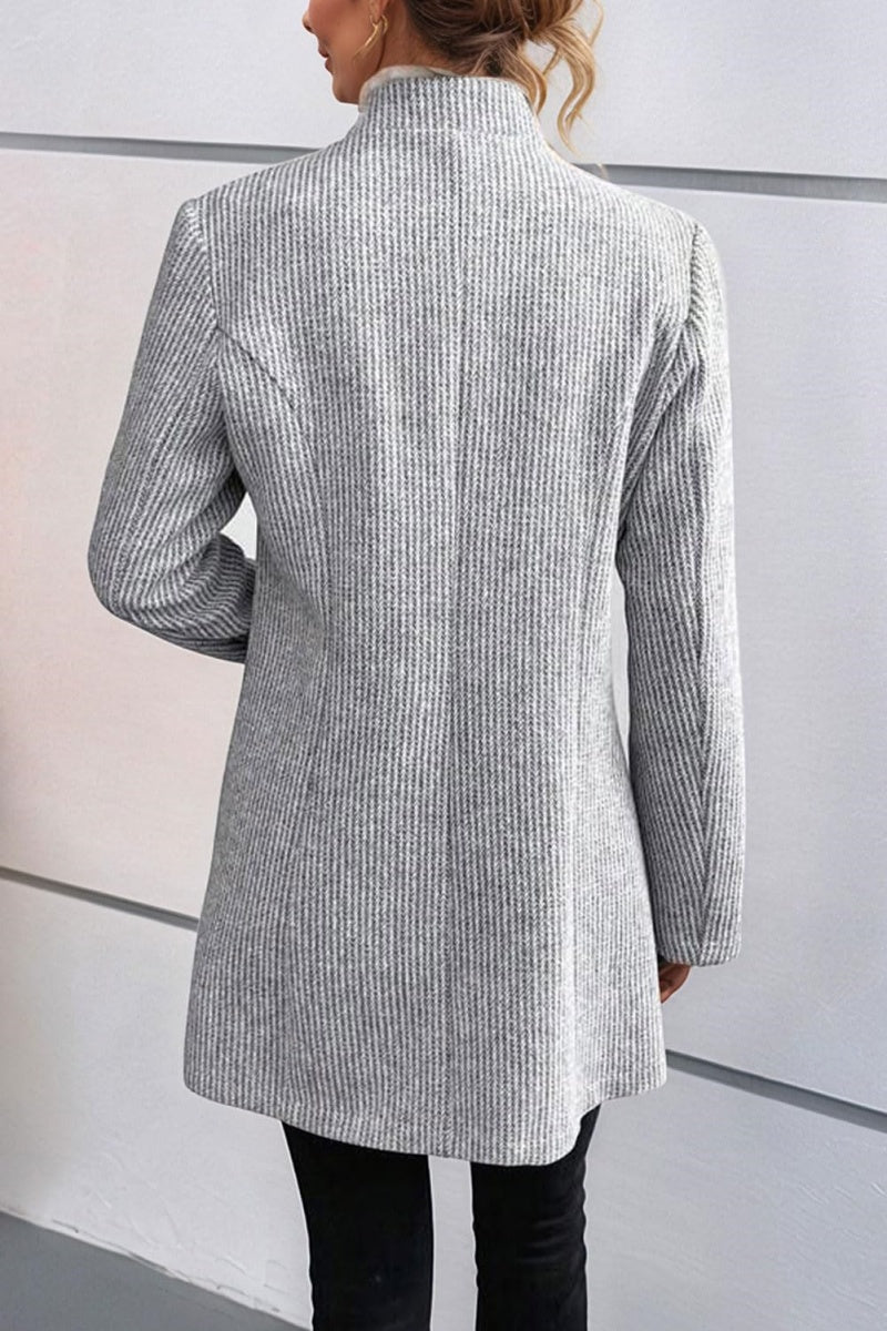 Chouyatou Womens Long Sleeve Casual Wool Jacket Blazer 1 Button Winter Coat Mid-Long Stand Collar Open Front Overcoat