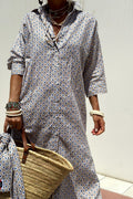 Chouyatou Womens Shirt Dress Casual Lapel 3/4 Sleeve Button Down Split Belted Vacation Maxi Dress