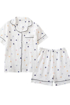 Chouyatou Womens Cute Pajama Set Short Sleeve Button Up Shirt and Shorts 2 Piece Cotton Pj Sets