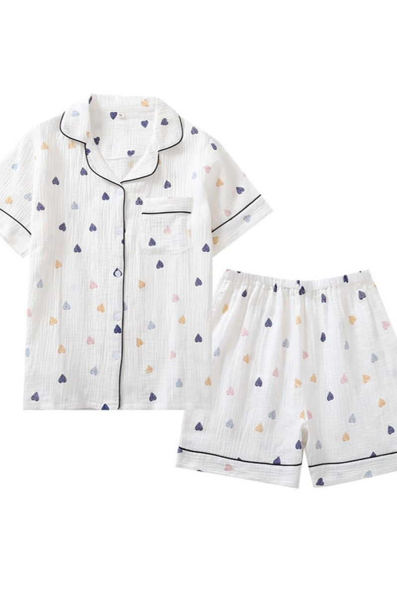 Chouyatou Womens Cute Pajama Set Short Sleeve Button Up Shirt and Shorts 2 Piece Cotton Pj Sets