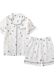 Chouyatou Womens Cute Pajama Set Short Sleeve Button Up Shirt and Shorts 2 Piece Cotton Pj Sets