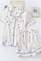 Chouyatou Womens Cute Pajama Set Short Sleeve Button Up Shirt and Shorts 2 Piece Cotton Pj Sets