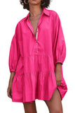 Chouyatou Women's Summer Puff Sleeve Tiered Tunic Babydoll Dress Cute Mini Button Down Shirt Dress