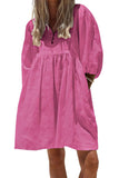Chouyatou Women's Summer Puff Sleeve Cotton Tunic Dress V-Neck Mini Vacation Babydoll Dress