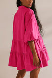 Chouyatou Women's Summer Puff Sleeve Tiered Tunic Babydoll Dress Cute Mini Button Down Shirt Dress