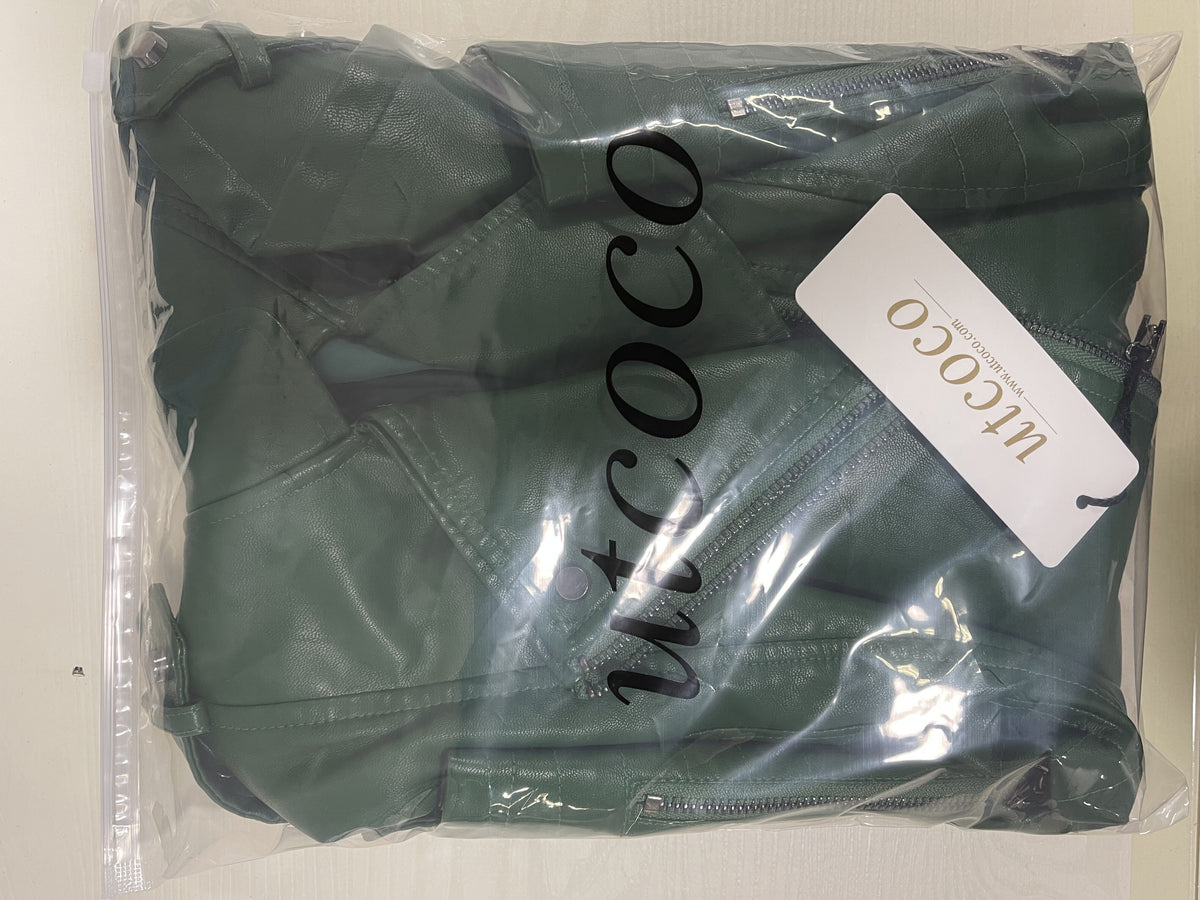 UTCOCO Women's Faux Leather Motorcycle Jacket Oversized Zip Up Winter Coat Outerwear Fall Fashion Clothes