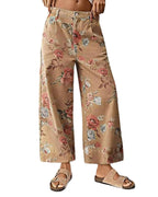 Chouyatou Women Mid Rise Cropped Wide Leg Jeans Baggy Floral Ankle Pants Denim Capris Flare Print Boho Palazzo Jeans Boyfriend