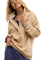 Chouyatou Women's Fashion V Neck Snap Button Long Sleeve Casual Loose Pullover Sweatshirt Activewear