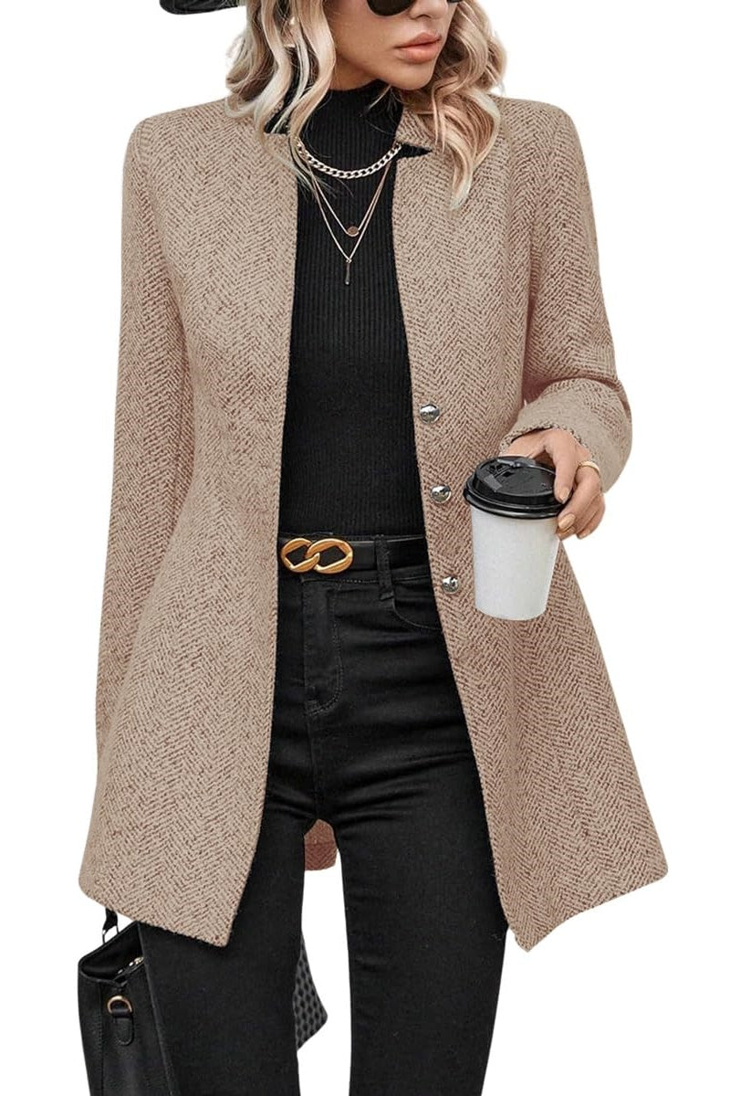 Chouyatou Women's Business Casual Herringbone Wool Coat Button Up Notch Collar Dressy Blazer Jacket