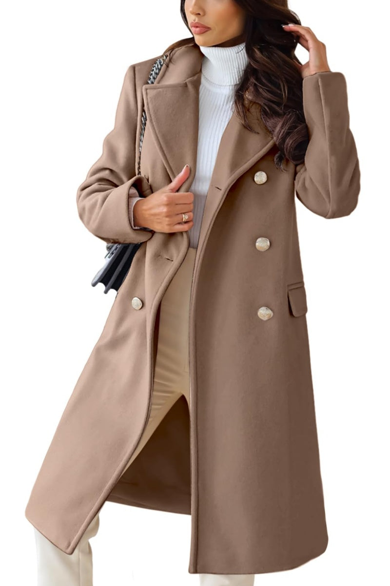 Chouyatou Women's Winter Jacket Double-Breasted Wool Blend Warm Long Trench Coat