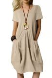 Chouyatou Women Summer Short Sleeve T-Shirt Dress Casual Loose Fit Crewneck Midi Dresses for Women