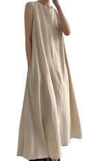 Chouyatou Women Casual Cotton Linen Sleeveless Maxi Dress Ruffle Shift Dress Flowy Beach Summer Long Tank Dress