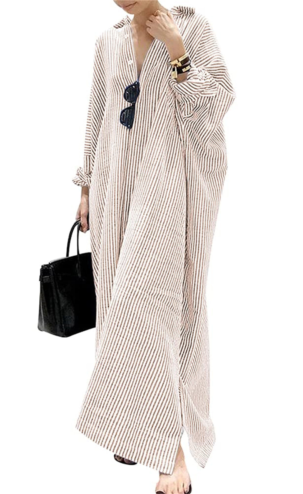 Chouyatou Women's Casual Long Sleeve Button Down Loose Striped Cotton CHOUYATOU Chouyatou Women's Casual Long Sleeve Button Down Loose Striped Cotton CHOUYATOU