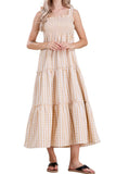 Chouyatou Women's 2024 Summer Boho Plaid Smocked Dress Spaghetti Strap Square Neck A Line Tiered Long Maxi Dress