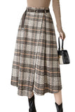 Chouyatou Women's Vintage Plaid Wool Blend Midi Skirt Houndstooth A Line Wool Long Skirt with Belt