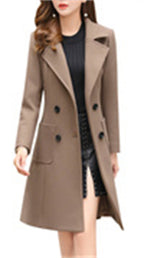 Chouyatou Women Elegant Notched Collar Double Breasted Wool Blend Over Coat
