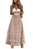 Chouyatou Women's Ruffled Tiered Tutu Tulle Skirt Stretchy A-line Prom Party Long Skirt