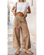 Chouyatou Women Mid Rise Cropped Wide Leg Jeans Baggy Floral Ankle Pants Denim Capris Flare Print Boho Palazzo Jeans Boyfriend