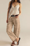 chouyatou Women Boyfriend Baggy Barrel Jeans Floral Print Denim Ankle Pants Wide Leg Mid Rise Jeans Sweatpants Y2k Patchwork