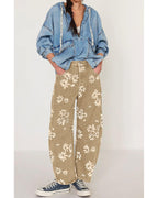 Chouyatou Women Y2k Distressed Barrel Jeans Baggy Wide Leg Jeans Floral Printed Boyfriend Patchwork Denim Pants