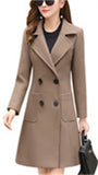 Chouyatou Women Elegant Notched Collar Double Breasted Wool Blend Over Coat