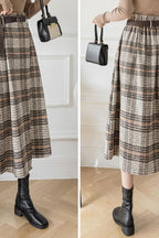 Chouyatou Women's Vintage Plaid Wool Blend Midi Skirt Houndstooth A Line Wool Long Skirt with Belt