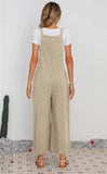 Chouyatou Women's Summer Wide Leg Bib Linen Overalls Palazzo Pants Casual Linen Jumpsuits