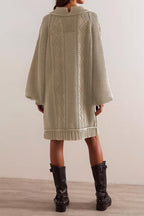 Chouyatou Women's Babydoll Cute Lantern Sleeve Sweater Mini Dress Woven Twisted Baggy Loose Cable Knit Sweater Pullover