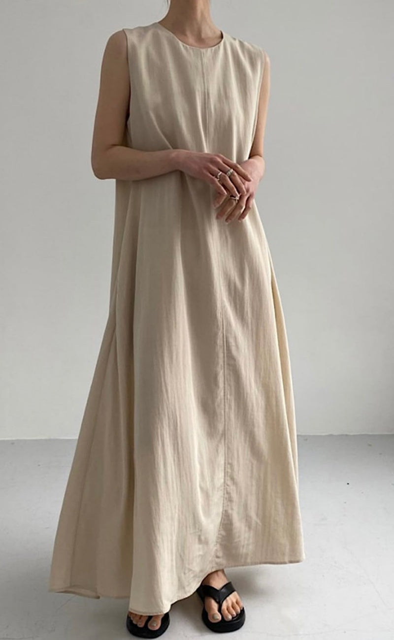 Chouyatou Women Casual Cotton Linen Sleeveless Maxi Dress Ruffle Shift Dress Flowy Beach Summer Long Tank Dress