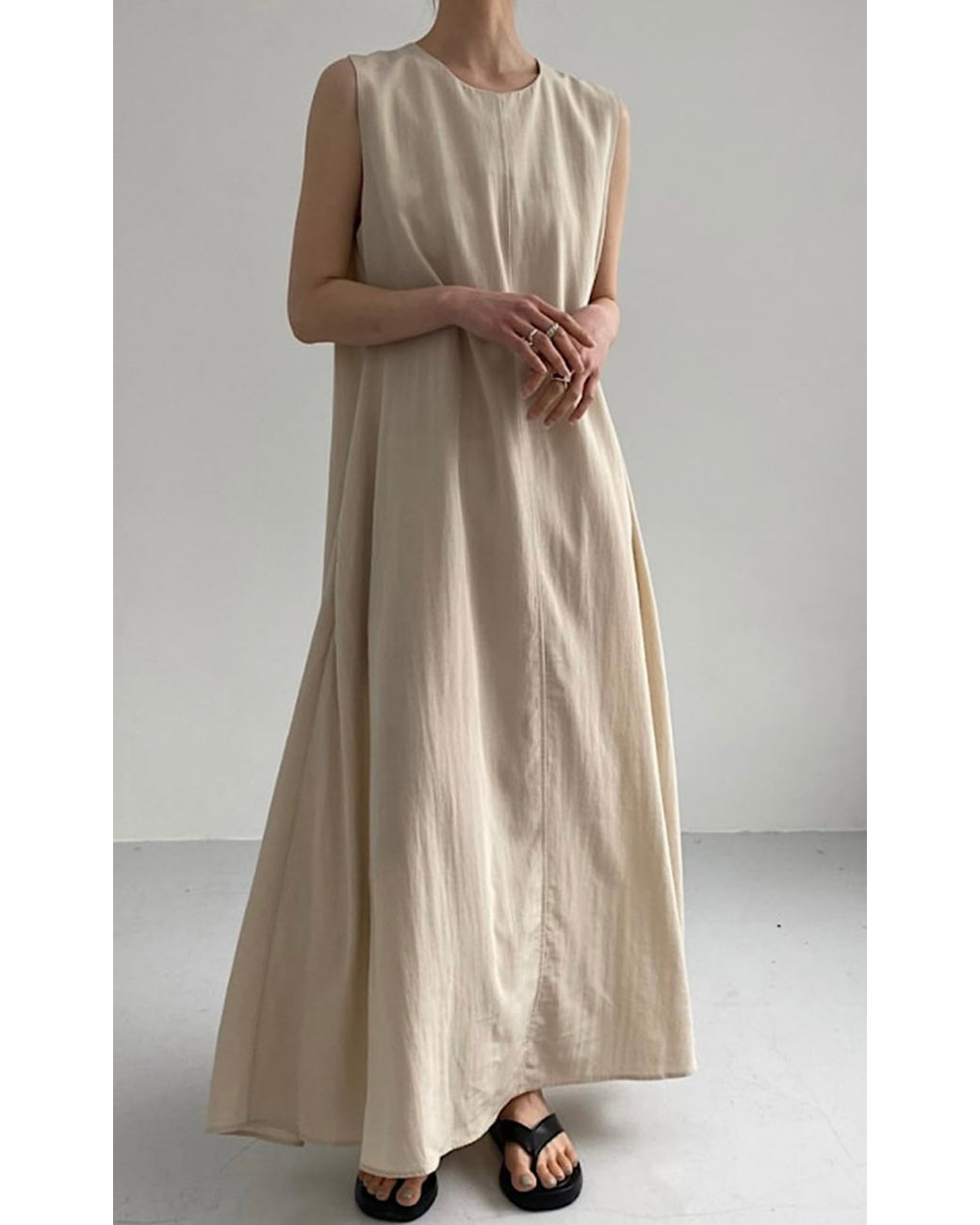 Chouyatou Women Casual Cotton Linen Sleeveless Maxi Dress Ruffle Shift Dress Flowy Beach Summer Long Tank Dress